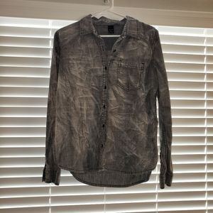 Distressed gray denim/chambray shirt
